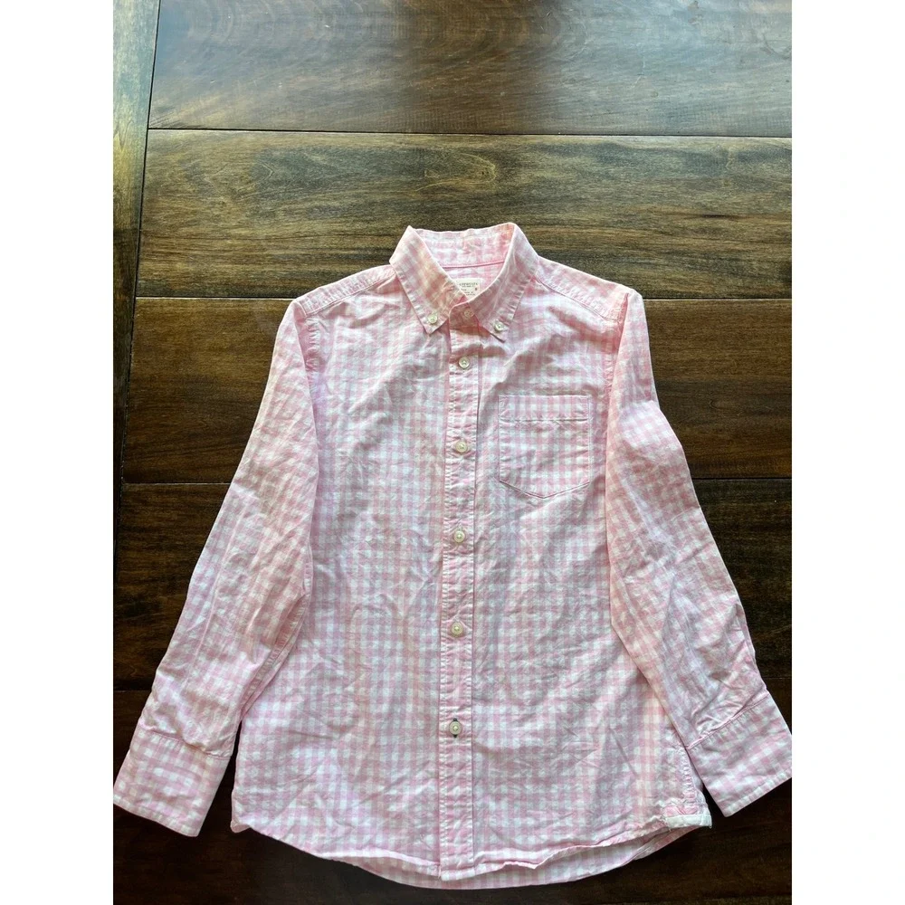 Crewcuts Pink‎ Gingham Button Down Shirt Kids Size 8 Long Sleeve Cotton - Picture 6 of 8